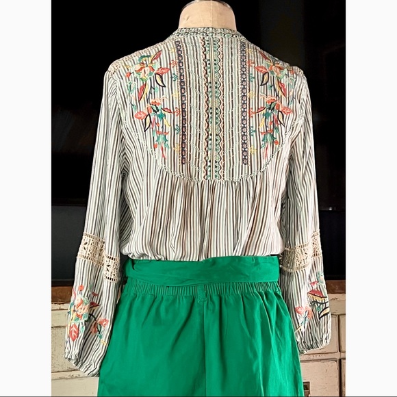 Johnny Was Lais Paris Effortless Striped Embroidered Blouse NWT New S - Picture 10 of 16